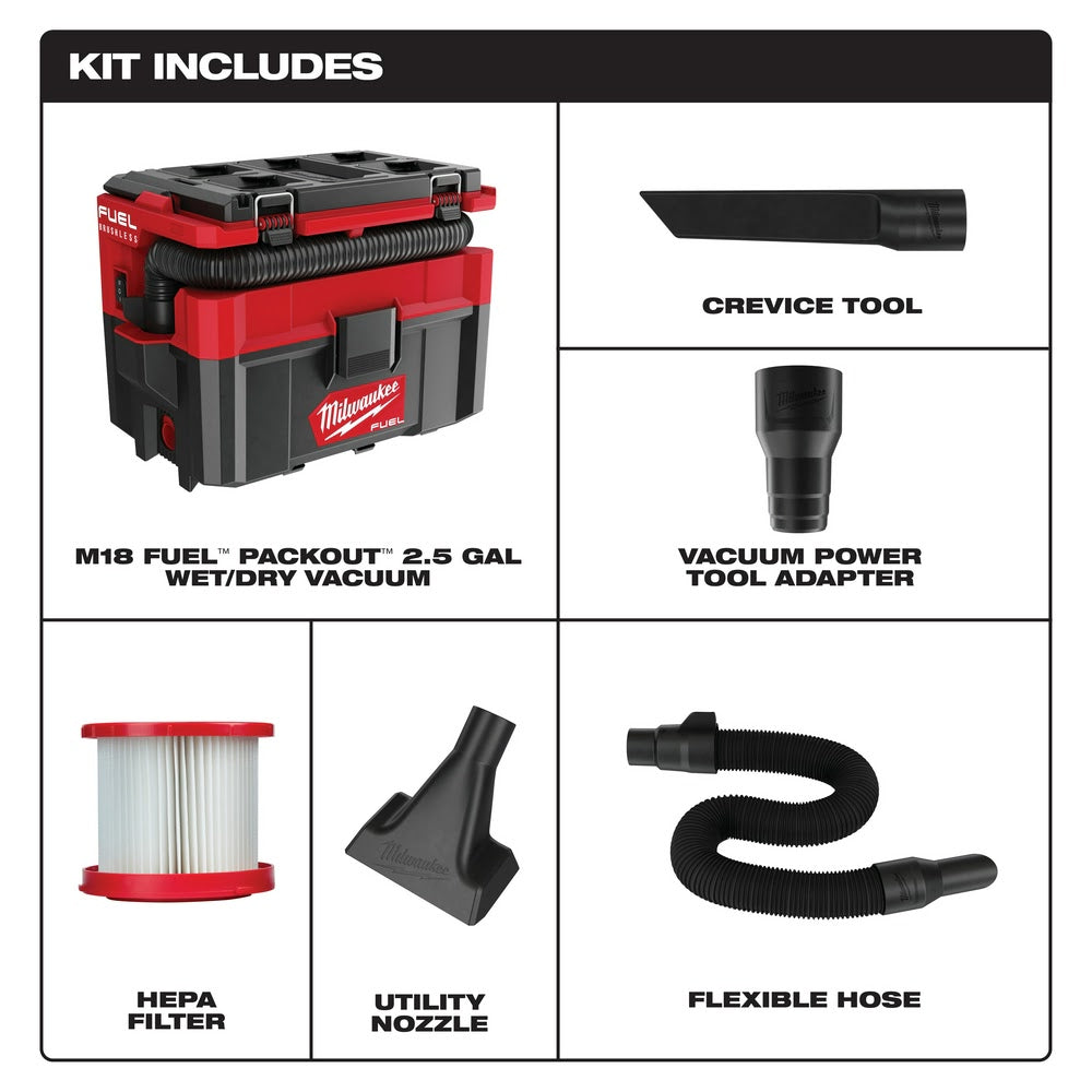 Milwaukee  0970-20 M18 FUEL PACKOUT 2.5 Gallon Wet/Dry Vacuum, Bare