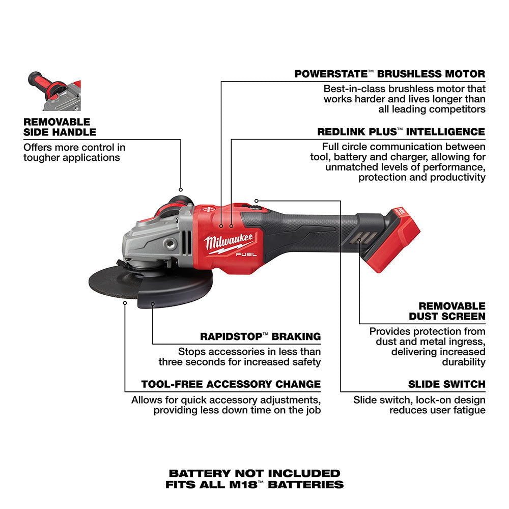 Milwaukee 2981-20 M18 FUEL 4-1/2" - 6" GRINDER, SLIDE SWITCH LOCK-ON, Bare