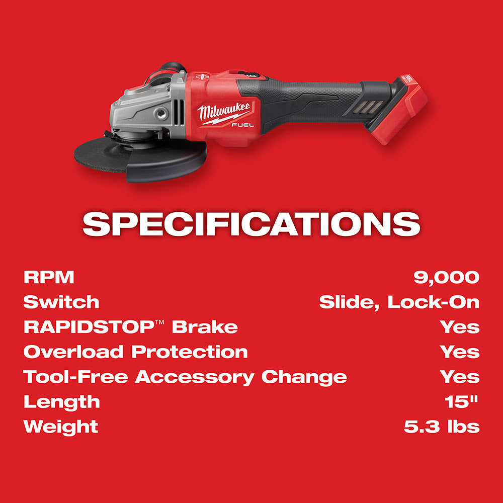 Milwaukee 2981-20 M18 FUEL 4-1/2" - 6" GRINDER, SLIDE SWITCH LOCK-ON, Bare