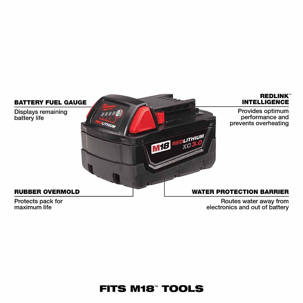 Milwaukee 48-11-1822 M18 XC High Capacity (3.0 AH) Redlithium Battery Two Pack